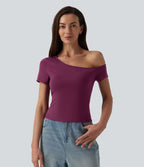 T-shirt décontracté asymétrique manches courtes