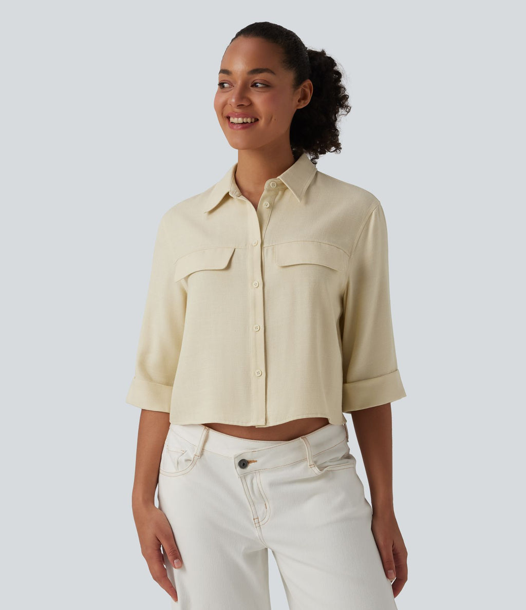 Chemise décontractée mélange lin manches mi-longues