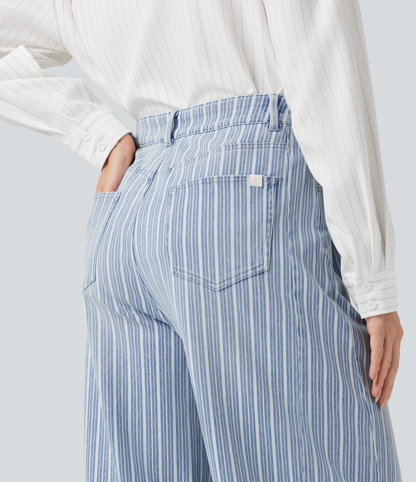 Jean barrel Halara Flex™ rayé taille haute avec poches