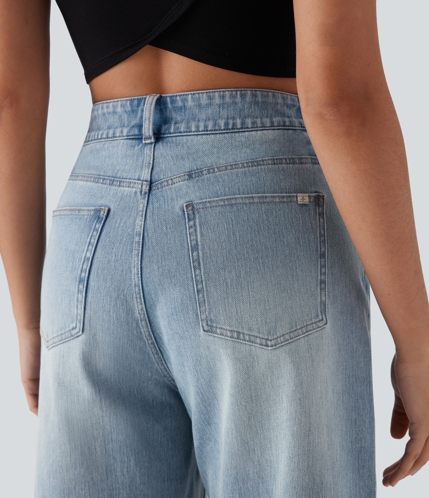 Bermuda en jean délavé Halara Flex™ taille haute à poches multiples