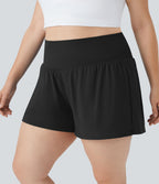 Short Yoga 10cm Plus Longue Taille Ultra Haute 2 en 1 Poche Arrière Poche Cachée Latérale Grande Taille