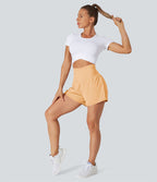 Short 7,5cm Yoga 2 en 1 Super Taille Haute Poches Arrière Poches Cachées Latérales