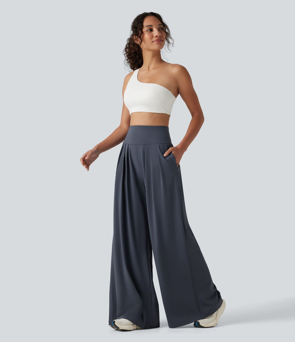 Pantalon yoga ample SoftlyZero™Airy effet frais InstantCool à plis taille haute avec poches