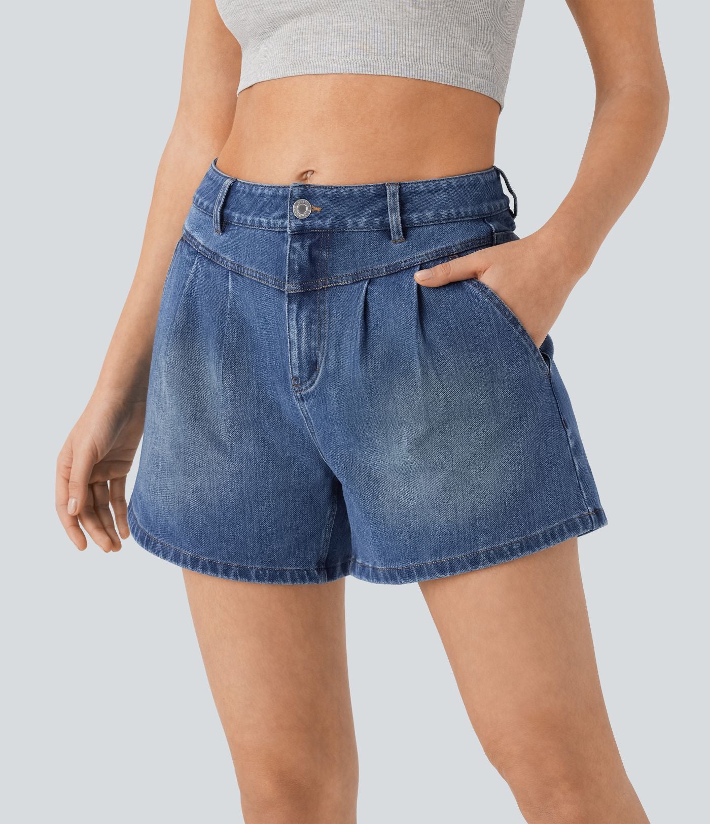 Halara Flex™ short décontracté taille haute en jean extensible délavé avec poches multiples
