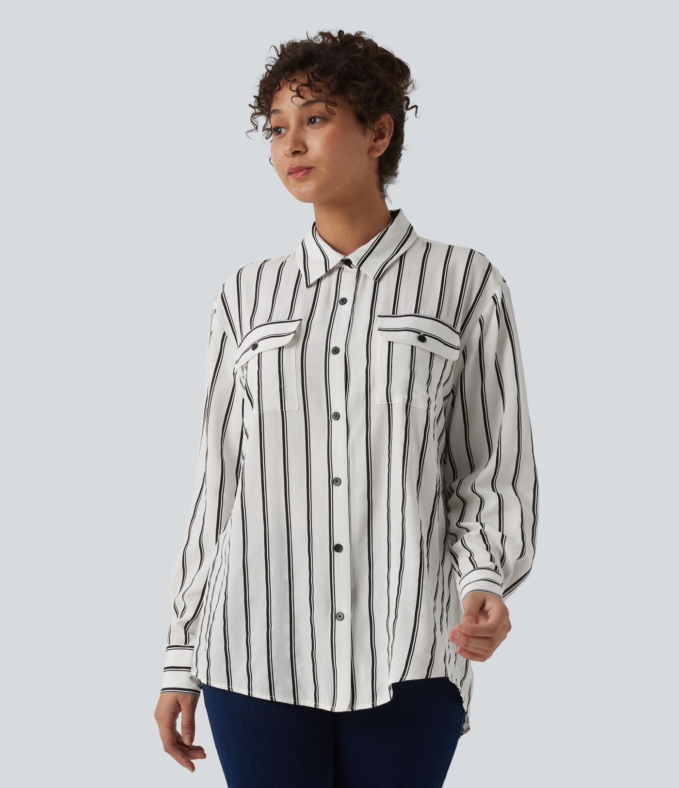 Chemise décontractée à rayures manches longues avec poches