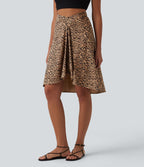 Jupe resort taille haute croisée ourlet asymétrique