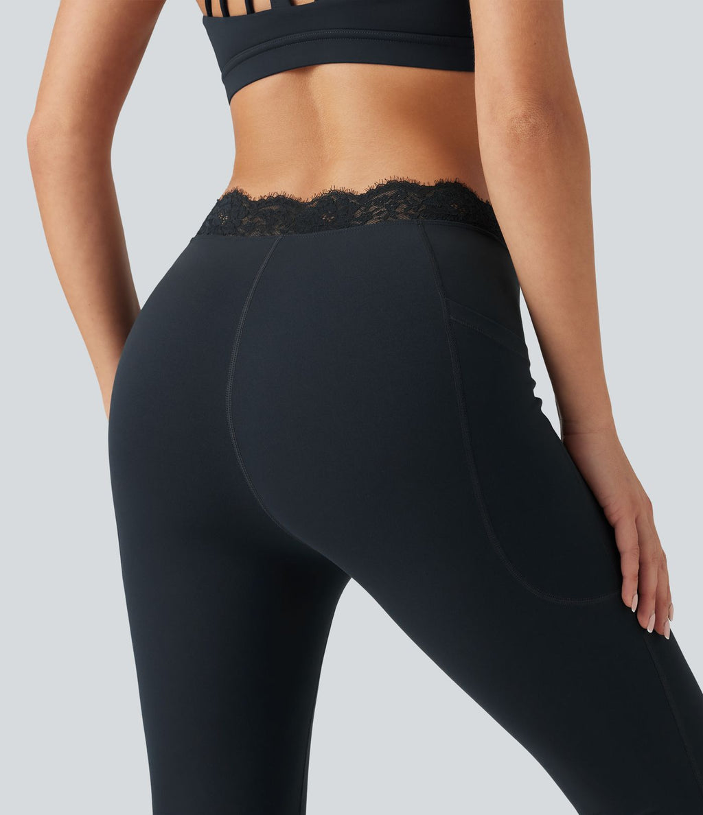 Halara UltraSculpt™ Legging bootcut de yoga taille haute en V avec dentelle contrastée et poches
