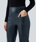 Pantalon similicuir évasé gainant taille haute stretch avec poches