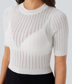 Pull de travail col rond manches courtes avec découpes