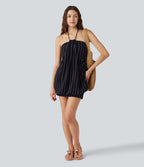 Robe micro-mini moulante à rayures col dos nu avec soutien-gorge intégré et dos à nouer