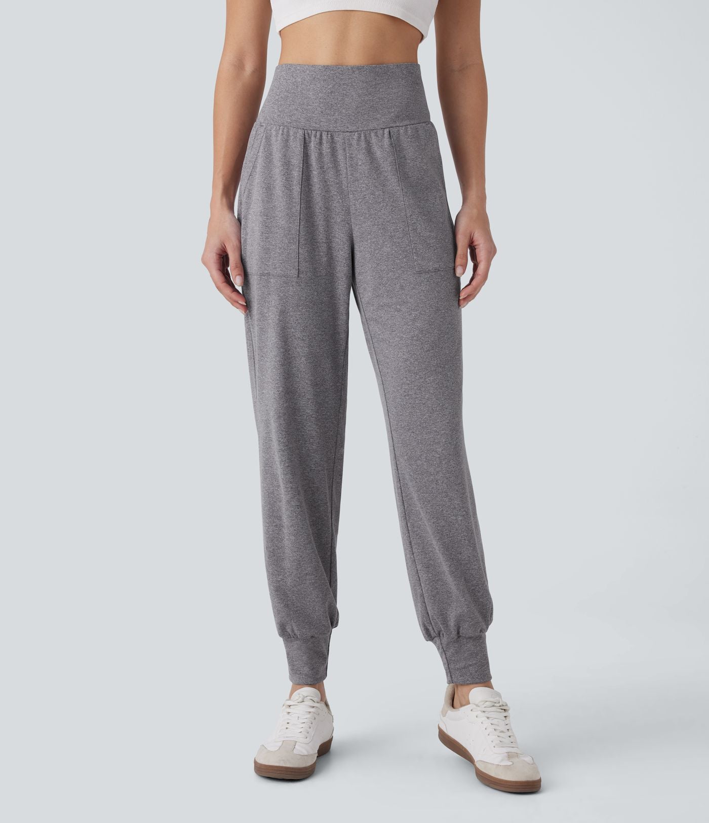 Pantalon jogging décontracté taille haute avec poches latérales
