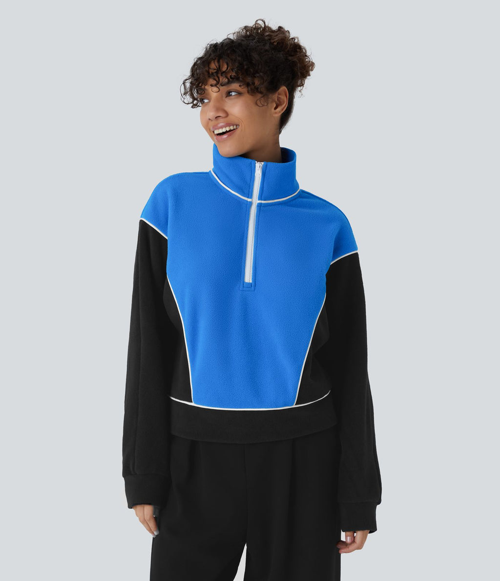 Sweat bicolore en polaire col montant avec demi-zip et manches longues
