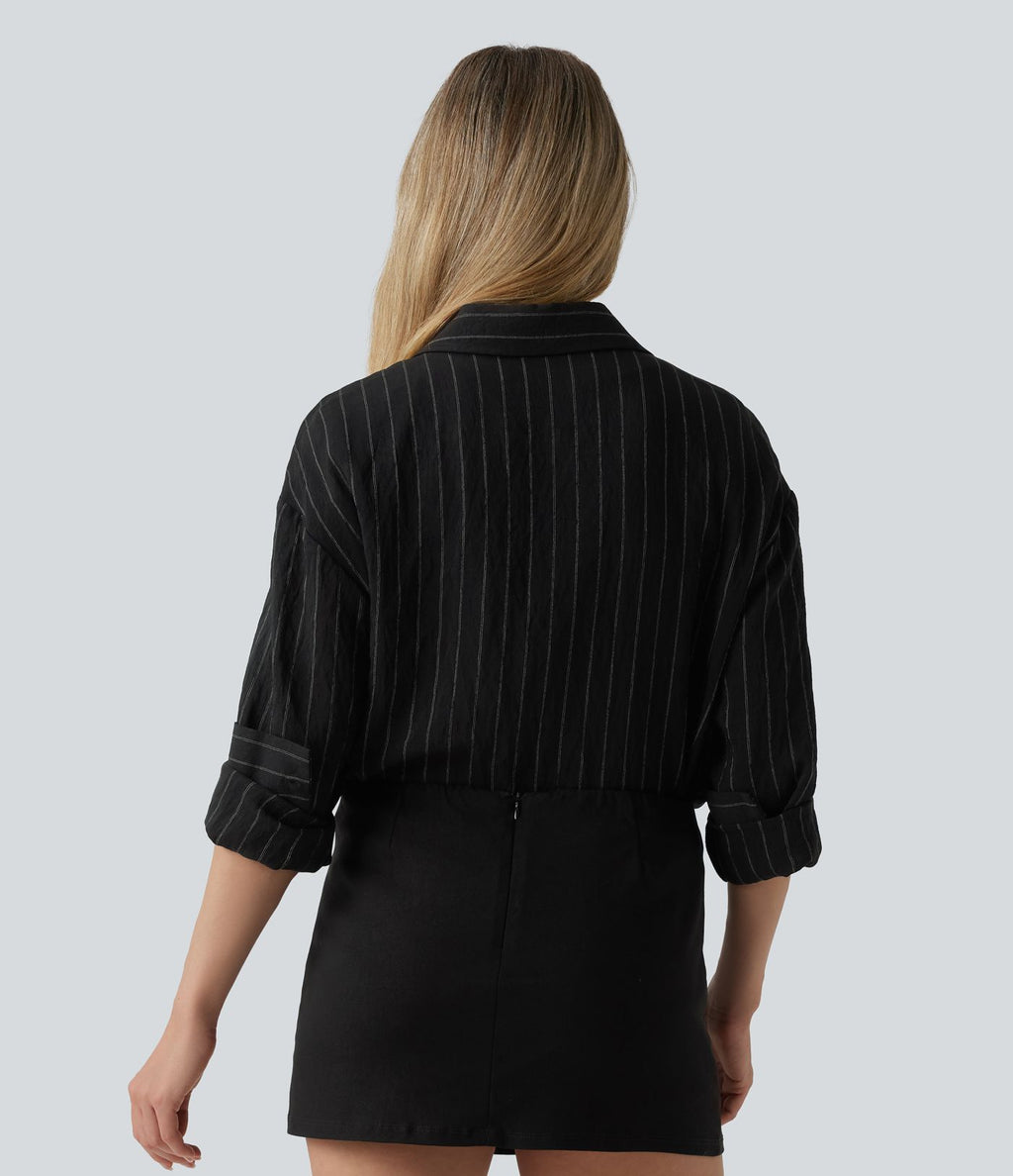 Chemise tailleur à manches longues à rayures mélange lin