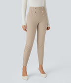 Pantalon tailleur skinny gainant taille haute à chevrons avec poches arrière zippées décoratives