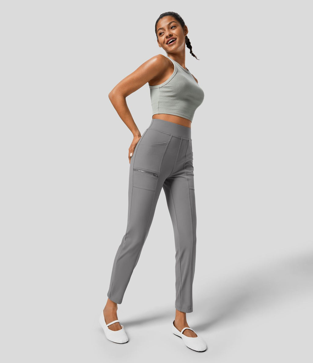 Pantalon ajusté taille haute zippé avec poches