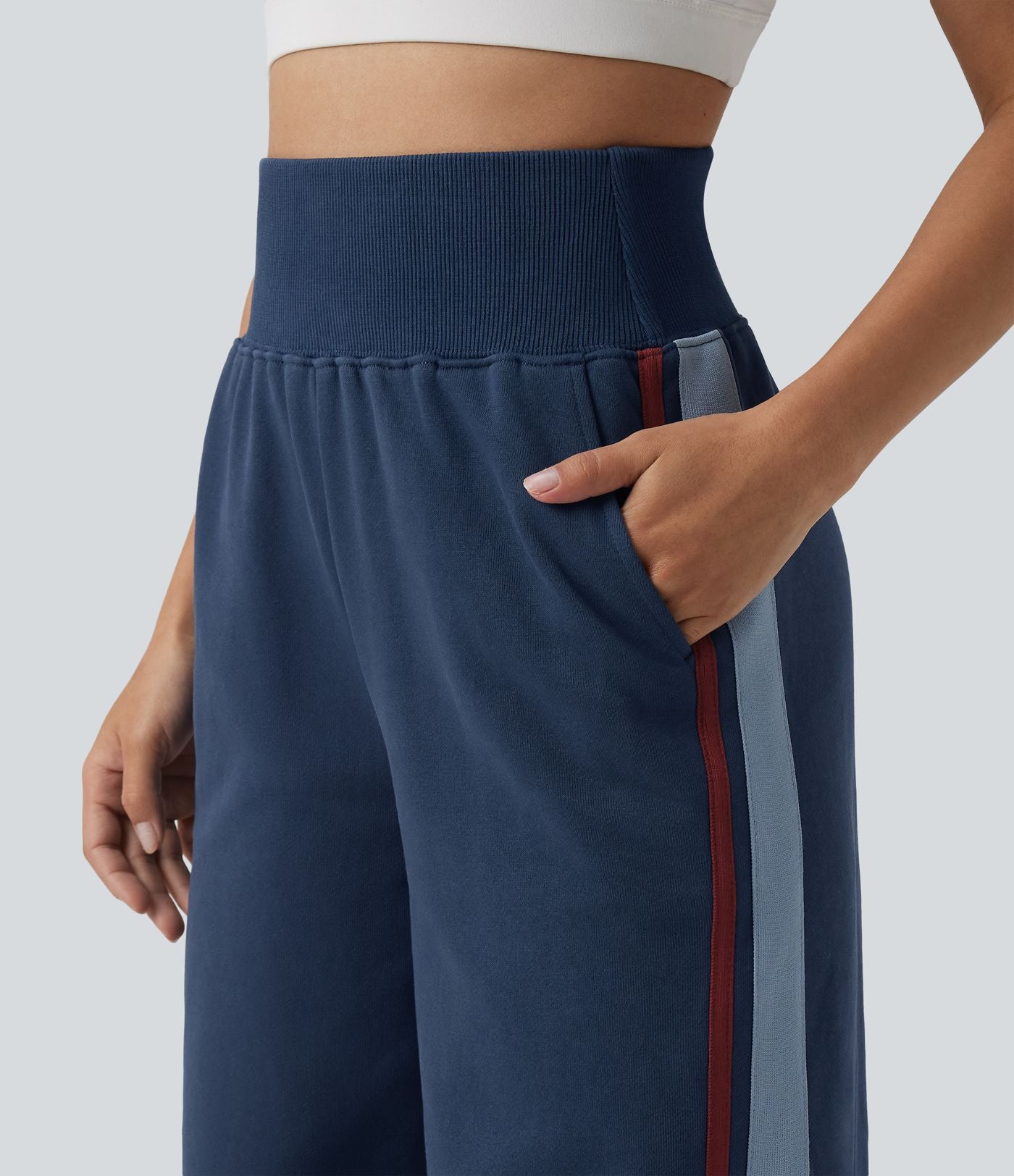 Pantalon de jogging casual coton large gainant à rayures taille haute avec poches