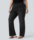 Jean décontracté Halara Flex™ grande taille bootcut taille haute en maille extensible délavée avec multiples poches
