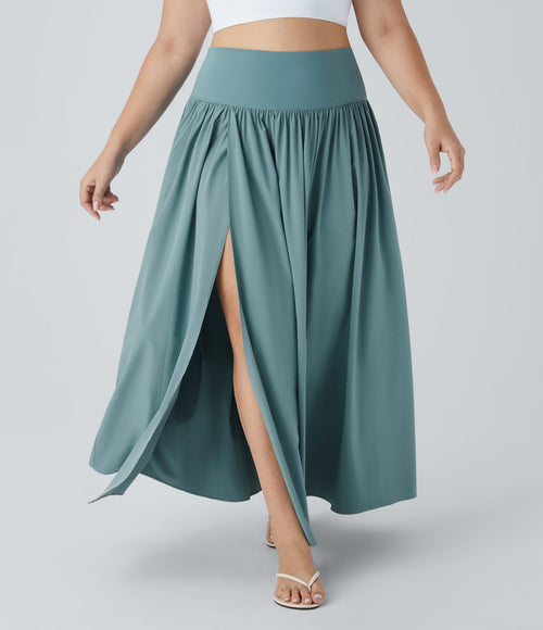 Breezeful™ Jupe Maxi Casual Grande Taille 2-en-1 à Taille Haute Plis et Fente à Séchage Rapide et Fluide