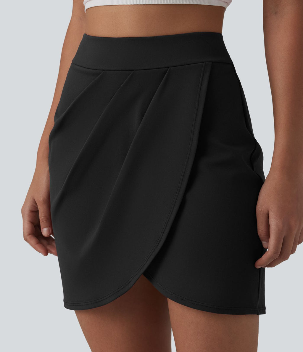 DayStretch Jupe mini casual 2-en-1 bodycon plissée croisée taille haute