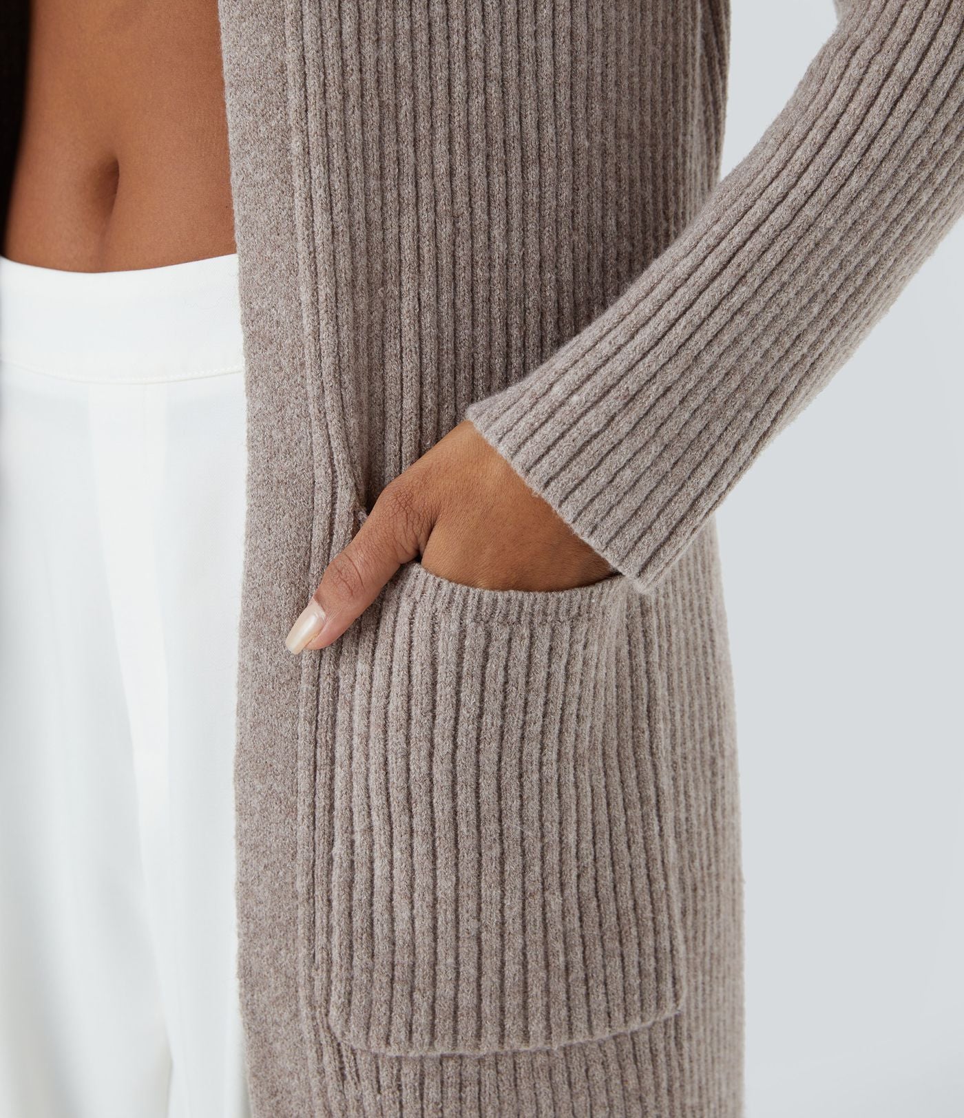Cardigan long casual à capuche, manches longues et poches