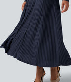 Robe longue fluide maille côtelée col henley manches longues