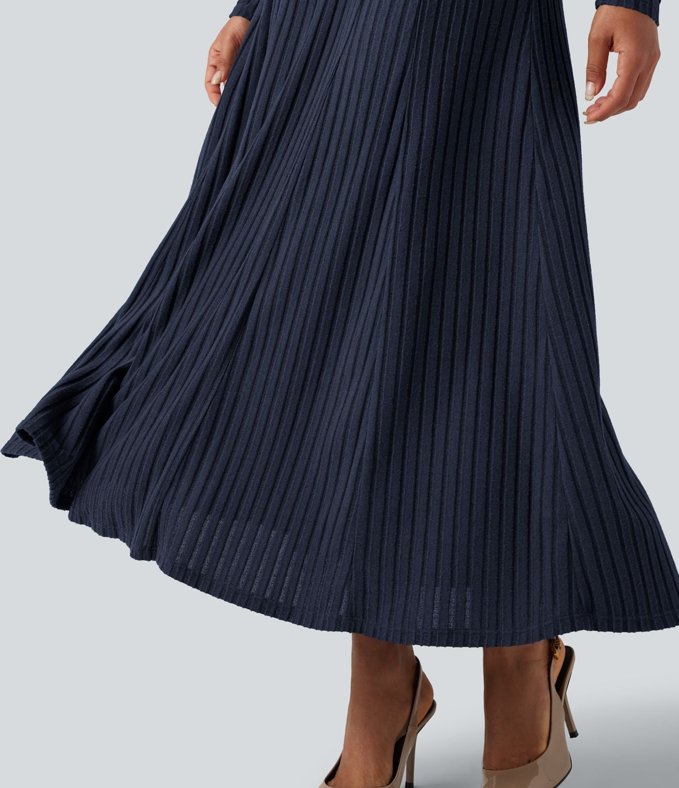 Robe longue fluide maille côtelée col henley manches longues