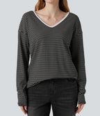 T-shirt rayé col V manches longues