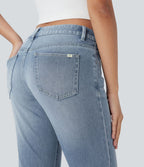 Jean bootcut délavé Halara Flex™ taille basse avec bouton, fermeture éclair et poches multiples