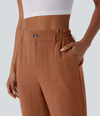 Pantalon capri effet lin taille haute avec poches zippées