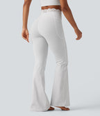 Legging de yoga flare taille haute en V avec dentelle contrastée, rayures et poches