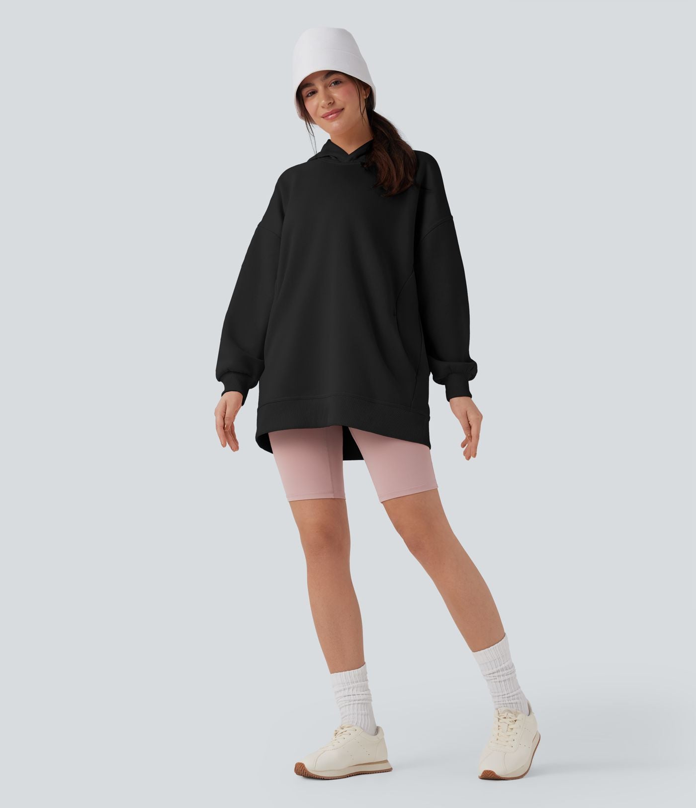 Sweat-shirt décontracté polaire oversize à capuche manches longues avec poches