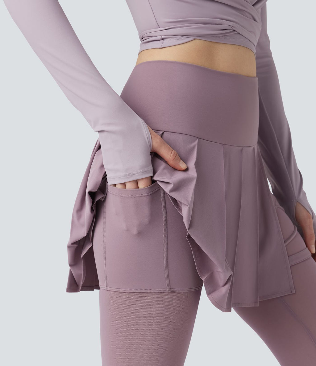 Legging à jupe étrier danse Breezeful™ 2-en-1 taille haute plissé résille contrastante séchage rapide avec poches