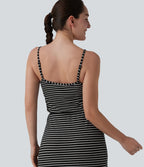 Robe décontractée midi rayée avec brassière intégrée cordon de serrage et poches