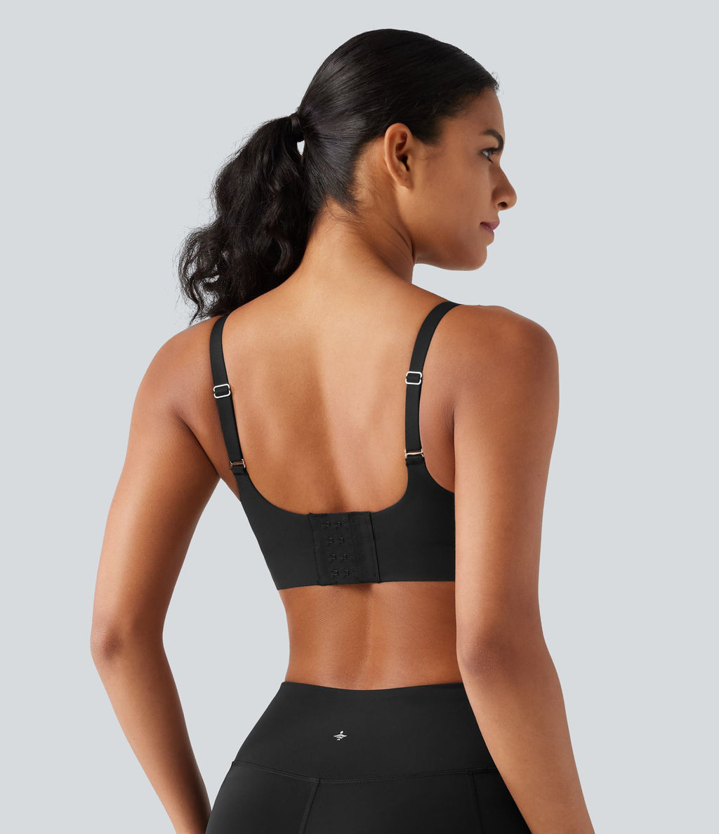 Brassière yoga SoftlyZero™ maintien léger à décolleté V plongeant, coussinets fixes, push-up, protection solaire UPF 50+