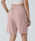 Short Bermuda Décontracté Taille Haute avec Poches Latérales
