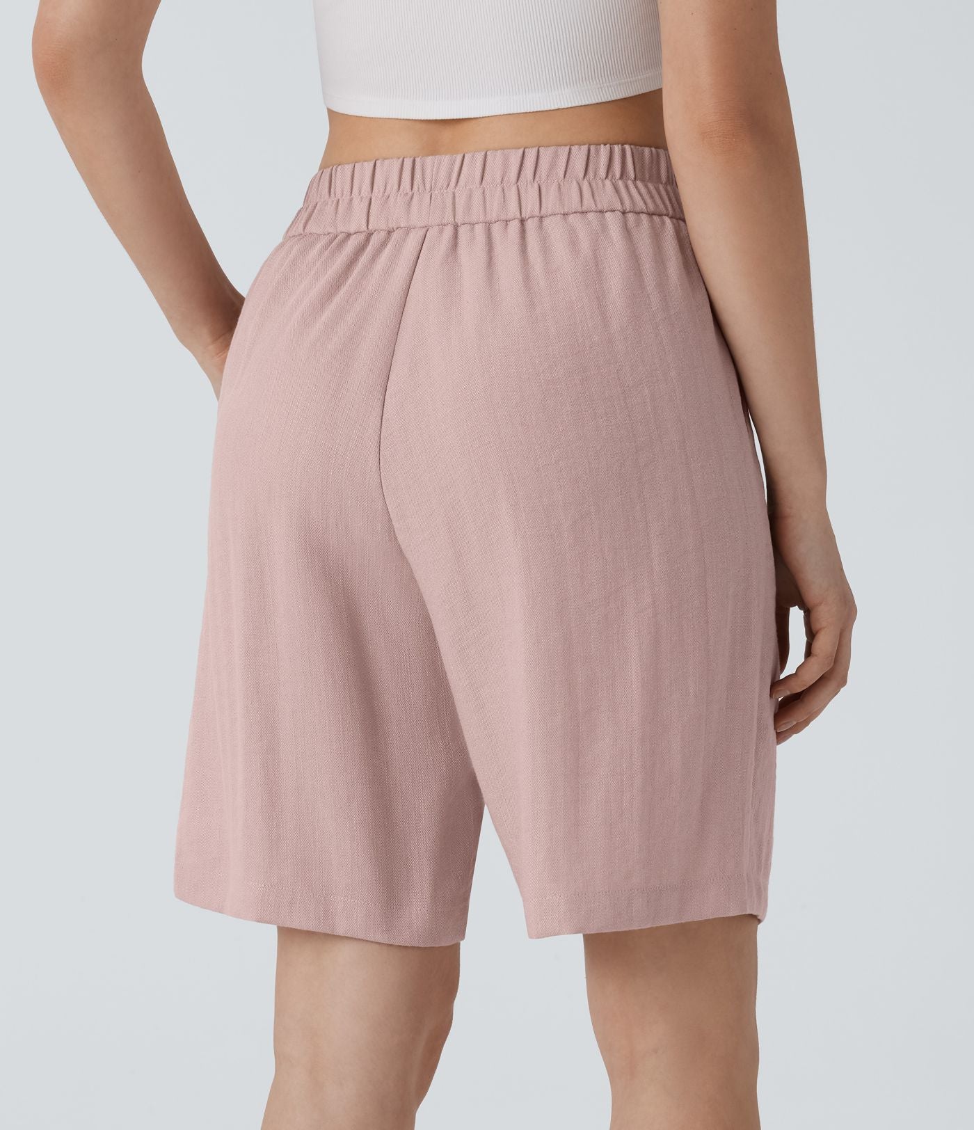 Short Bermuda Décontracté Taille Haute avec Poches Latérales