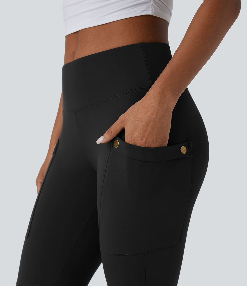 Pantalon pedal pusher ajusté gainant taille haute avec poches décoratives DayStretch