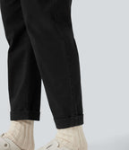 Pantalon chino coton fuselé taille haute avec poches