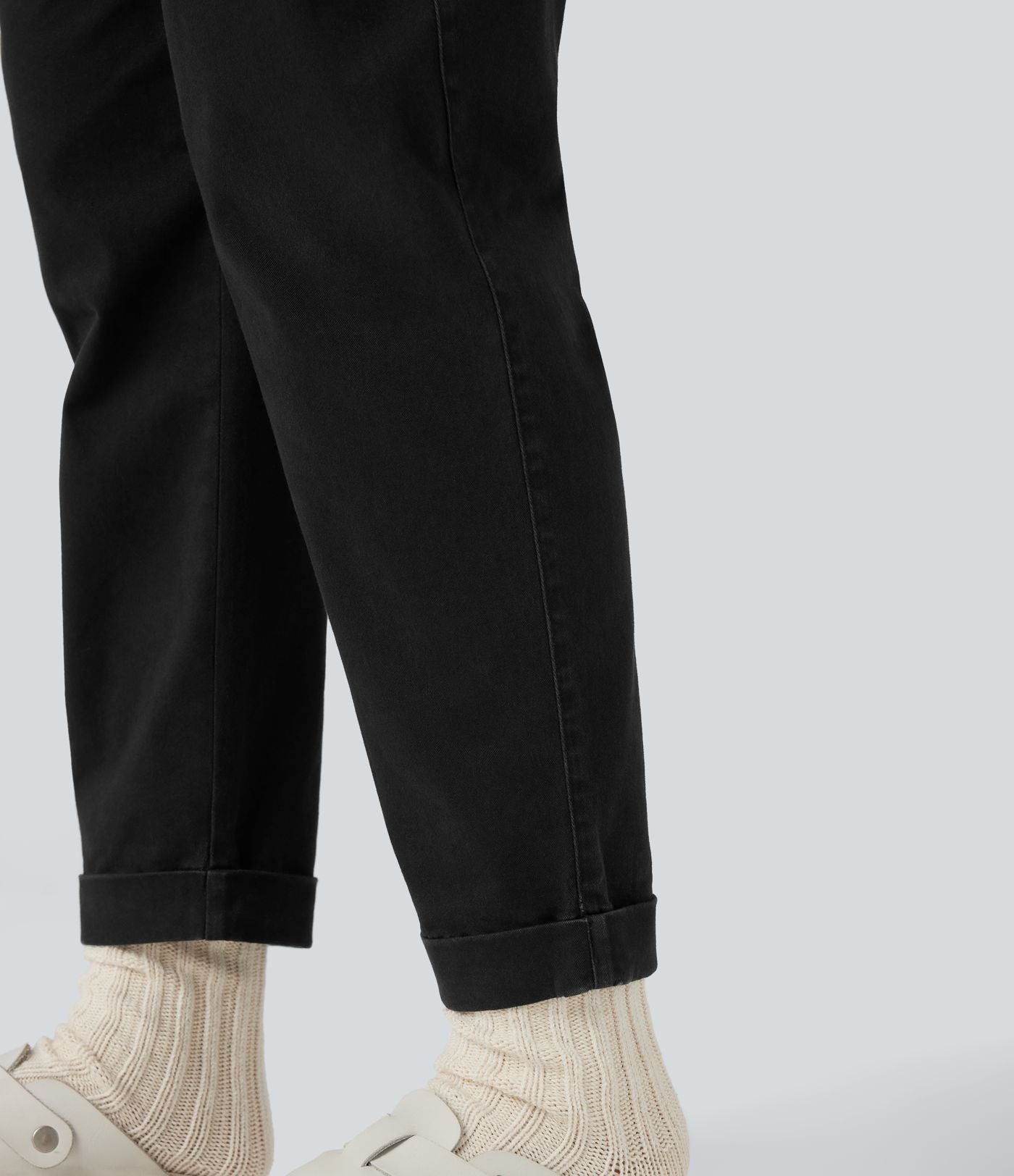 Pantalon chino coton fuselé taille haute avec poches