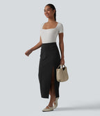 Jupe midi tailleur moulante fendue taille haute