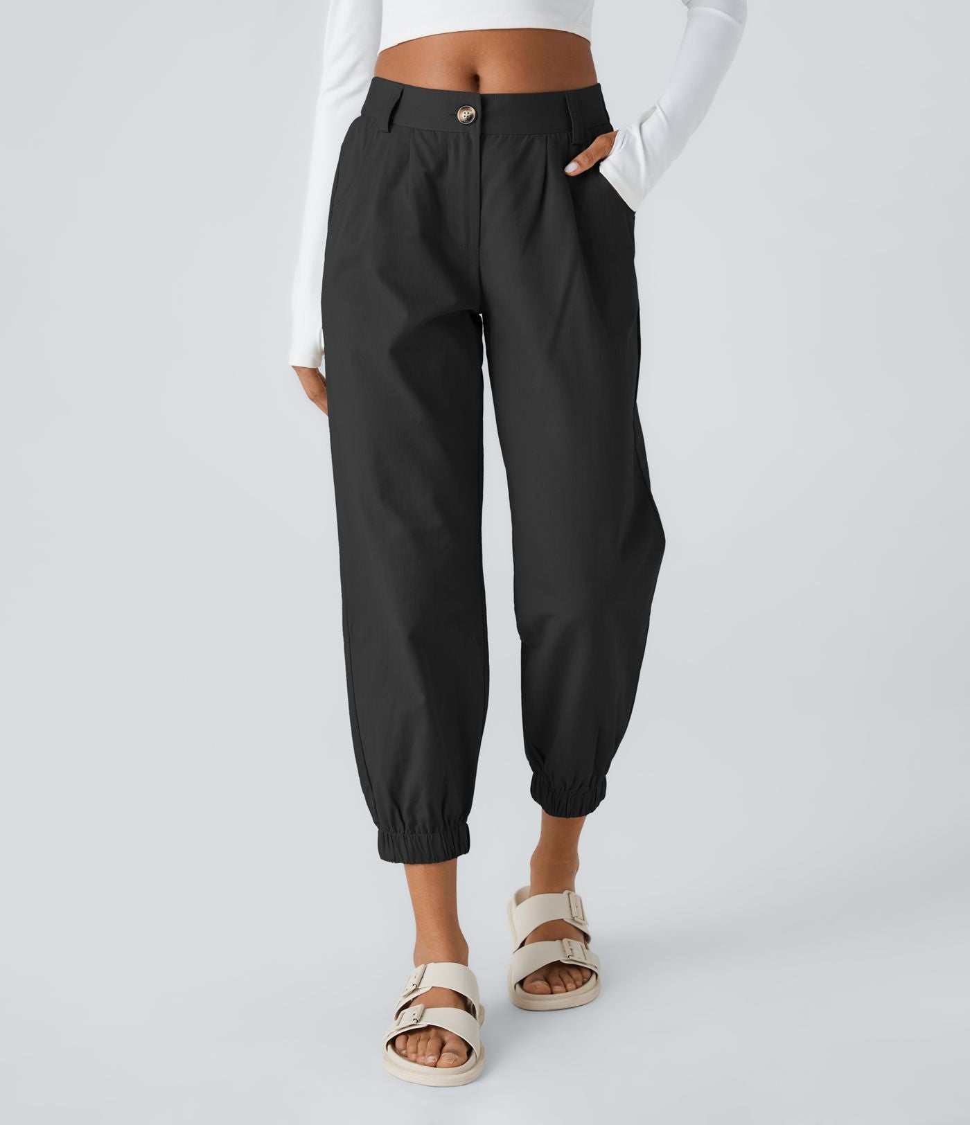 Joggings décontractés à taille mi-haute avec poches