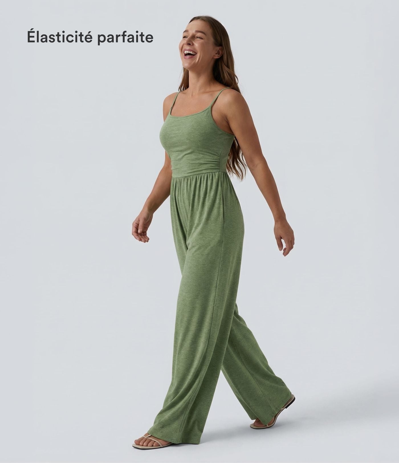 Combinaison décontractée large chinée froncée bretelles ajustables avec poches - Easy Peasy
