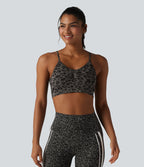 OneForm Brassière de sport de yoga sans couture imprimé léopard bretelles ajustables froncée avec soutien-gorge intégré