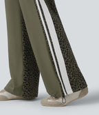 Pantalon ample décontracté taille mi-haute avec cordon de serrage color block rayures léopard contrastant avec poches
