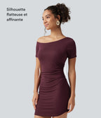Robe-short mini moulante côtelée asymétrique accès facile Easy Peasy avec coussinets amovibles, poches et bonnets B à E