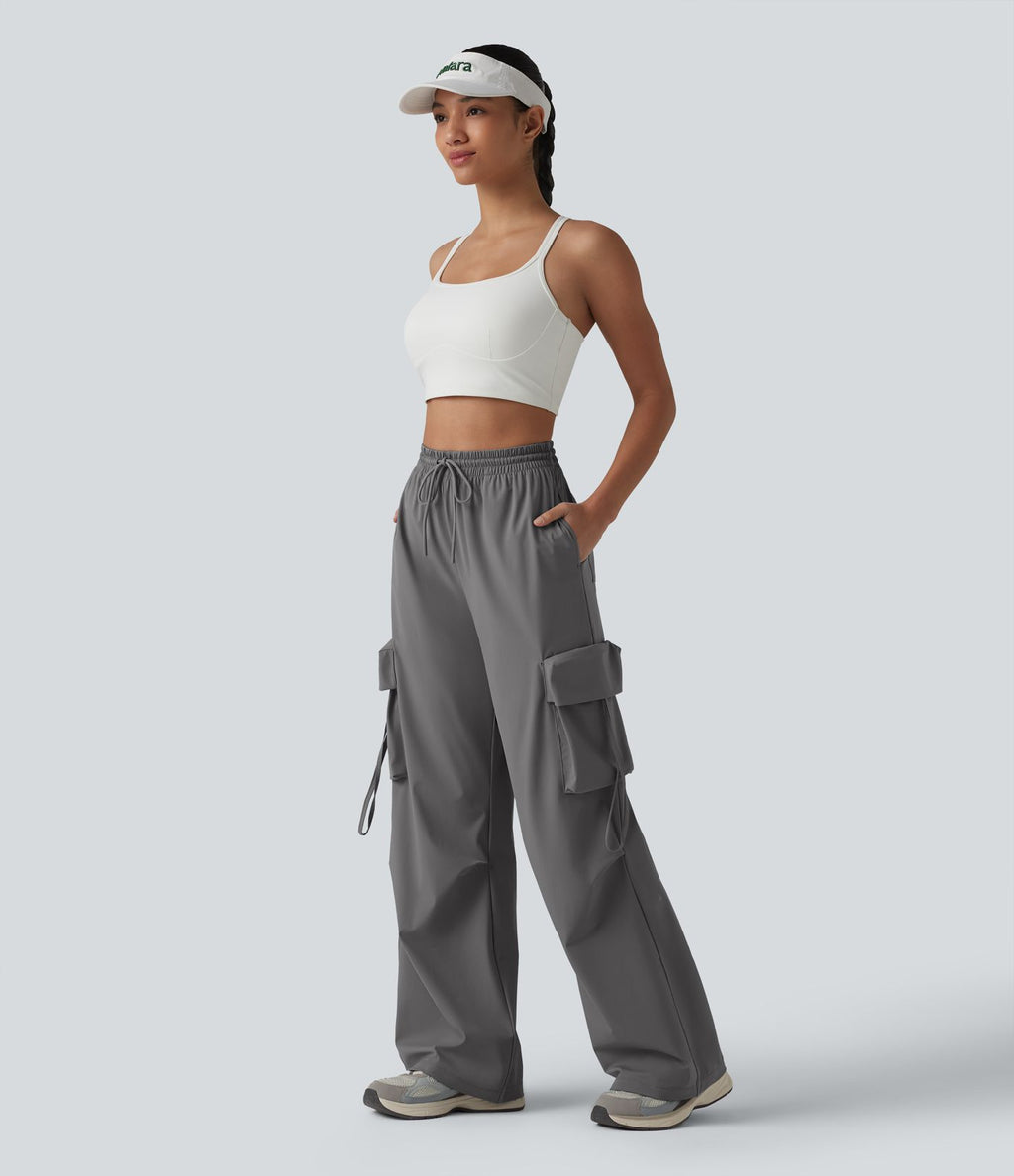 Pantalon cargo droit de sport taille haute effet frais InstantCool à séchage rapide, cordon de serrage et poches, protection solaire UPF40+