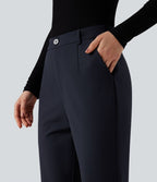 Pantalon tailleur évasé taille haute avec poches