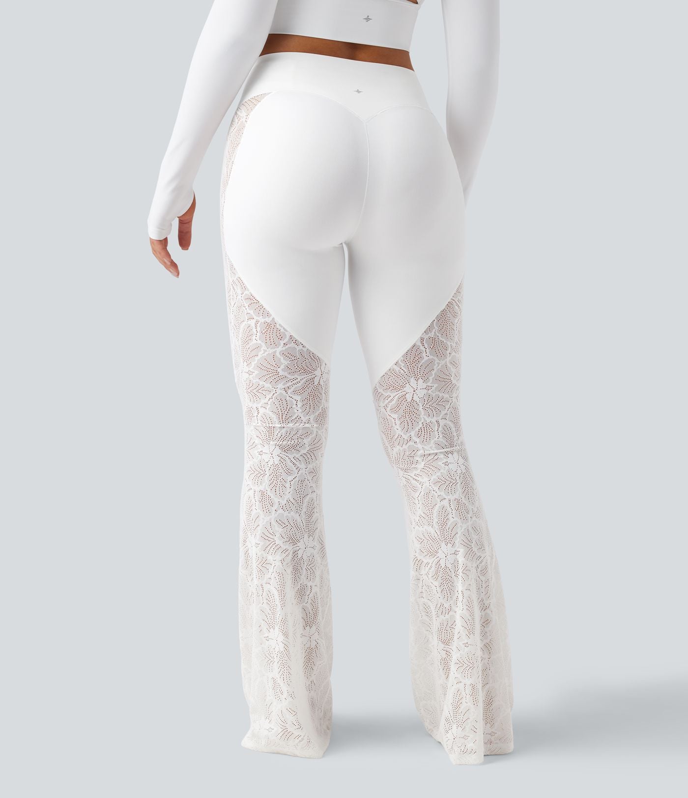 Pantalon de yoga évasé gainant taille haute avec dentelle contrastée et poche Halara UltraSculpt™