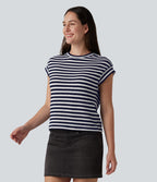 T-shirt casual col rond manches courtes rayé en maille