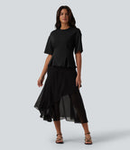 Blouse casual col rond taille cintrée à basque